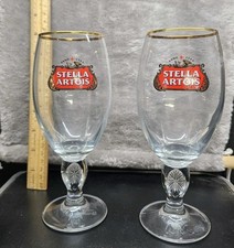 Stella Artois Belgium 33 cl Gold Rimmed Chalice Stemmed Beer Glasses Set Of 2 picture