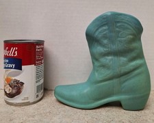 VAN BRIGGLE 6-inch AQUA COWBOY BOOT VASE, excellent condition picture