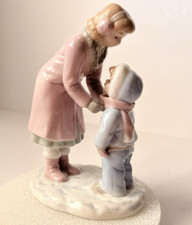 Russ Berrie Figurine Porcelain Pastel Mother & Son Snow Day Winter picture