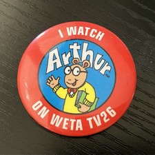 Arthur WETA TV26 Pin • Vintage PBS Kids Button • I Watch Arthur Pin picture