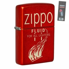 Zippo 49586 Retro Design Metallic Red Pocket Lighter + FLINT PACK picture