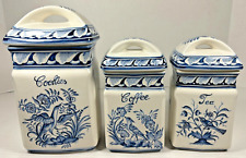 3 Piece Ceramic Canisters Blue White Floral Hand Painted Coimbra Portugal 10