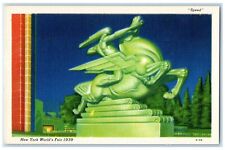 1939 New York World's Fair Speed Statue Front Of Court Communications Postcard picture