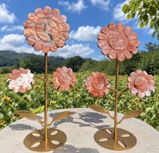 Wholesale Lot 2 Pcs Natural Pink Agate Flowers With Stand Crystal Healing picture