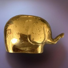 Vintage Brass Elephant Coin Bank Trunk Up With Brass Metal Stopper picture