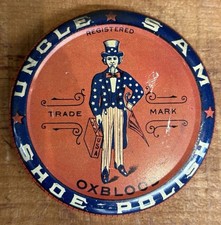 RARE Antique Uncle Sam Oxblood Shoe Polish Litho Advertising Tin LID ONLY picture