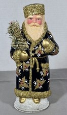 Ino Schaller Russian Santa Candy Container Black Gold Holly Germany 10” picture