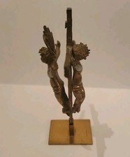 Rare Vintage Double Corpus Bronze Altar Crucifix Sculpture Galatians 2:20 France picture