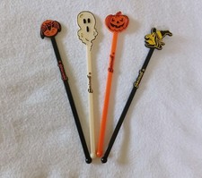 Vintage Halloween Swizzle Sticks Bat Ghost Pumpkin Witch Smirnoff Vodka Plastic picture