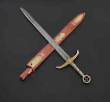 CUSTOM HANDMADE DAMASCUS STEEL HUNTING FORGED VIKING REAL LONG SWORD WITH SHEATH picture