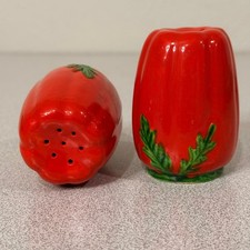 Vintage Occupied Japan Red Tomato Salt & Pepper Shakers Ceramic Figural picture