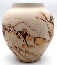 Nemadji Pottery Swirl 8” Vase Earth Toned Marble Pattern Mid-century Vintage picture