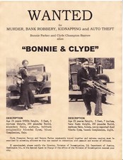 Bonnie & Clyde Wanted Poster Texas Murders Gang Mob Bonnie Parker Clyde Barrow ⭐ picture