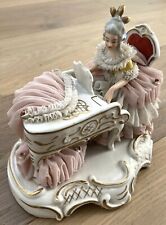 Antique Porcelain Dresden Lady at Piano Pink Lace Figurine Statue  picture