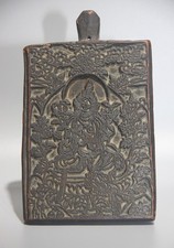 Tibet 1800s Old Antique Buddhist Printing Wood Block Green Tara Buddha Statue picture