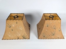 Vintage Pair 50s Atomic Era Fiberglass Lampshades Whipstitch Western Tumbleweeds picture