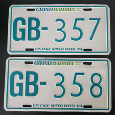 1984 GRAND BAHAMA VINTAGE Speed Week PRIX LICENSE PLATEs 357 358 Freeport Lucaya picture