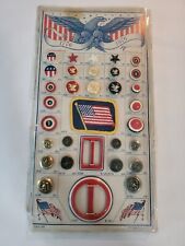 Vintage Streamline Bicentennial Buttons Display Card 1976 Red White Blue USA picture