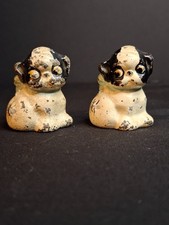 Pair Antique Hubley Cast Iron Puppo Dog Figurine Paperweights Bee on Hip picture