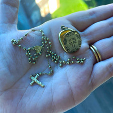 Rare Antique 100 Yrs Old Signed Bliss Brothers Mini Seed Rosary & Cross Locket picture