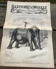 APRIL 16, 1881 HARPER’S WEEKLY MAGAZINE - REPUBLICAN PACHYDERM HONEST COUNT VOTE picture