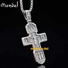 MENDEL Mens Greek Orthodox Jesus Crucifix Cross Pendant Necklace Stainless Steel picture