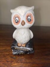 Vintage JSNY Weather White Owl Sitting On Books Bisque Figurine 3.5” picture