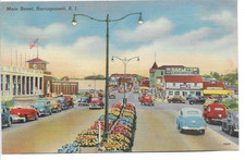 LINEN Postcard      MAIN STREET  -  NARRAGANSETT, RHODE ISLAND picture