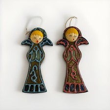 2 Parma AAI Japan Winged Angel Christmas Ornaments MCM Masonite Hand Painted picture