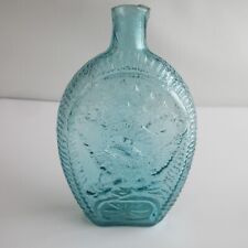 Antique Hand Blown Glass Aqua Double Eagle 13 Stars Flask Bottle picture