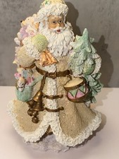 1997 Peggy Abrams Holiday Santa Figurine Renaissance Pink Pastel Glittery Resin picture