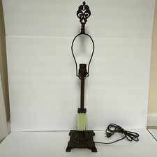 Antique Uranium Glass Table Lamp Art Deco Cast Metal UV Glow Vintage picture