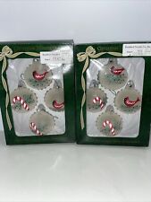 8 Vtg Bradford Trimmeries Hand Painted Cardinal & Candy Cane Glass Ornaments picture