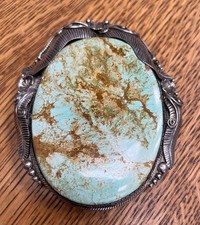 HUGE RARE SILVER & TURQUOISE BELT BUCKLE or PENDANT 4.25 by 3.5