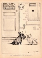 Humorous Scottish Terrier & Pomeranian Print 1940s Funny Dog Art by Zito 6413s picture