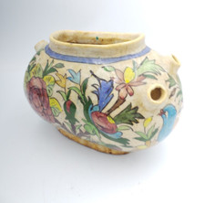 Rare Old Islamic handmade & Painted Pottery Beggar's bowl Kashkul Middle East ‏ picture