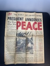 1945 WWII Newspaper “ President Announces War Over Allies Win Peace “ picture
