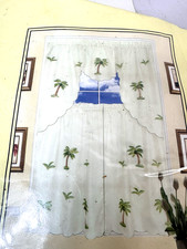 Vtg NOS Palm Tree Curtain & Tier Set  60