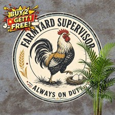 Funny Vintage Rooster Chicken Round Metal Tin Sign Home Wall Decor 8x8 Inch picture