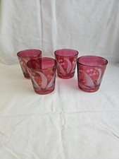 Set Of 4 Vtg Cranberry Etched Federal Glasses  picture
