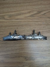 Pair Vintage Cast Metal (USS Texas BB-35 Battleship) Figurine Paperweights picture