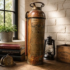 Antique Essanay Copper Soda Acid Fire Extinguisher Pyrene c1930-1935 2.5 Gal picture