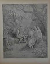 Gustave Dore Religious Art Conference with the Angel Raphael Art Antique 1880 picture