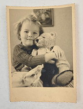 Vintage RPPC little girl & teddy bear black white photo no ID UNP Continental picture