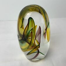 VTG Iridescent Multi Color Waves Art Glass Paperweight Signed Peet Robison 85 picture