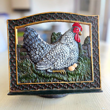 Cast Iron Chicken Figurine with Eggs Decorative Tabletop Bell ~10 in Wide picture