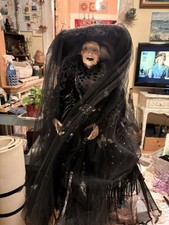 Halloween Doll Standing Gothic Black Veil & Lace Dress Decor Cynthia Rowley picture