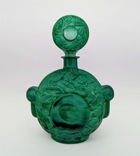 Large Emerald Green Czech Malachite Art Glass Bottle Decanter Flacon Vintage 9
