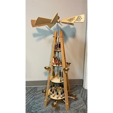 VERO Erzgebirge 4 Tier German Christmas Pyramid Nativity Miners Wood Carousel 3' picture