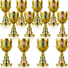 Suclain 12 Pcs Medieval Molded Crown Goblets 8 oz Gold Jeweled chalice Vintag... picture